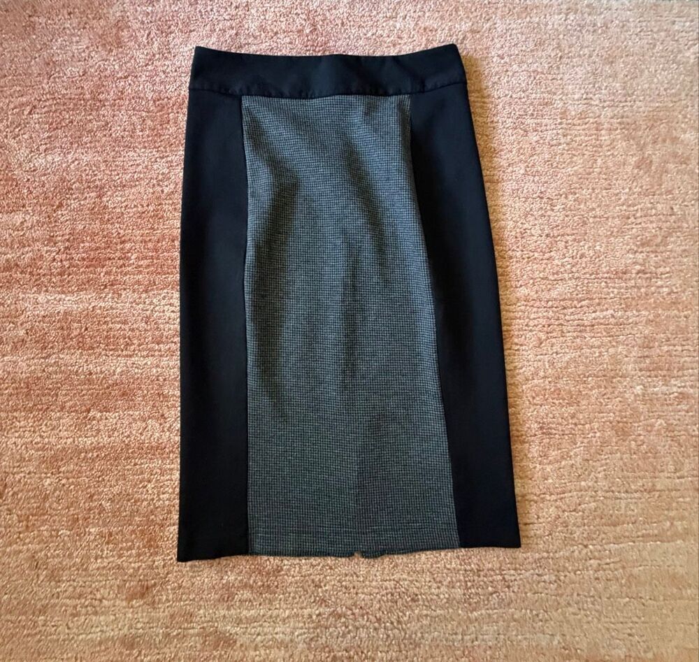 Miss Tina by Tina Knowles Size 4 Black Gray Houndstooth Pencil Skirt Colorblock